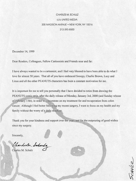 Sincerely, Charles M. Schulz